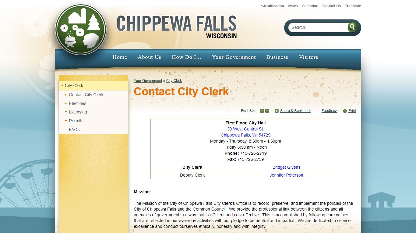 Contact City Clerk | City of Chippewa Falls, WI